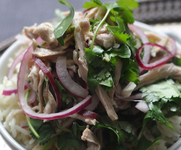 Recipe: Chicken Salad w Hot Mint, Coriander, Pickled Red Onion & Chicken Rice — Uyen Luu